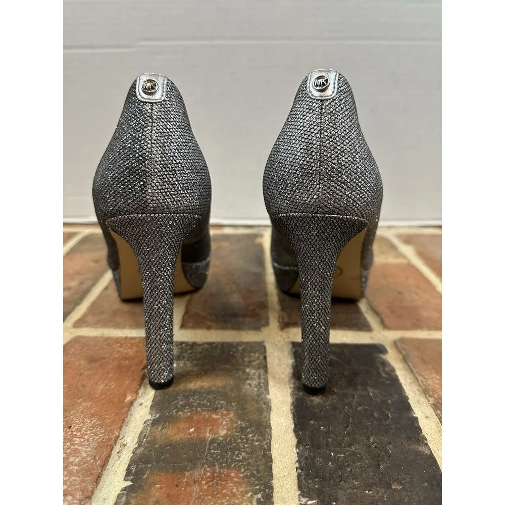 Michael Kors Silver Glitter Chantal Platform Pumps High Heel Shoes Women's 8.5
